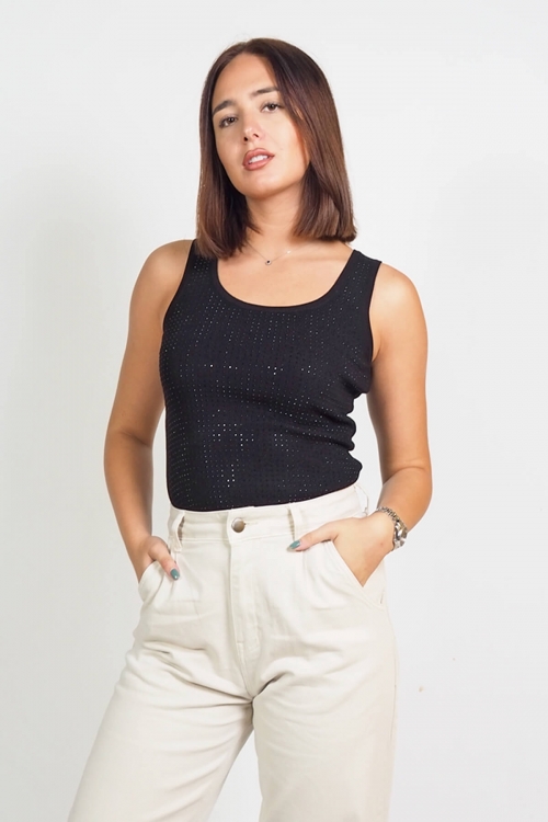 Cecilia soft knit sleeveless top with rhinestones