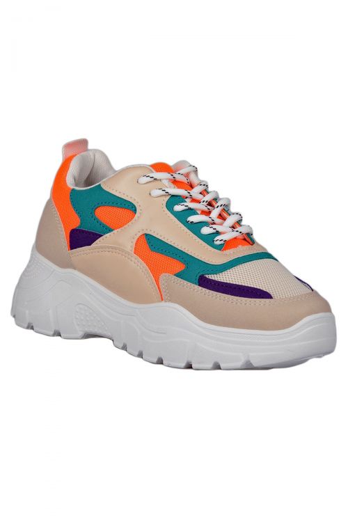 Sneaker με συνδυασμό υλικών και χρωμάτων - Πορτοκαλί
