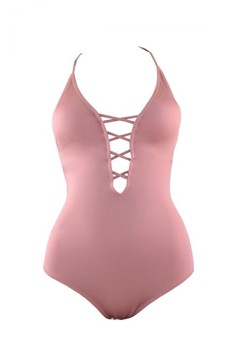 SHINY V NECK FULL BODY SWIMSUIT