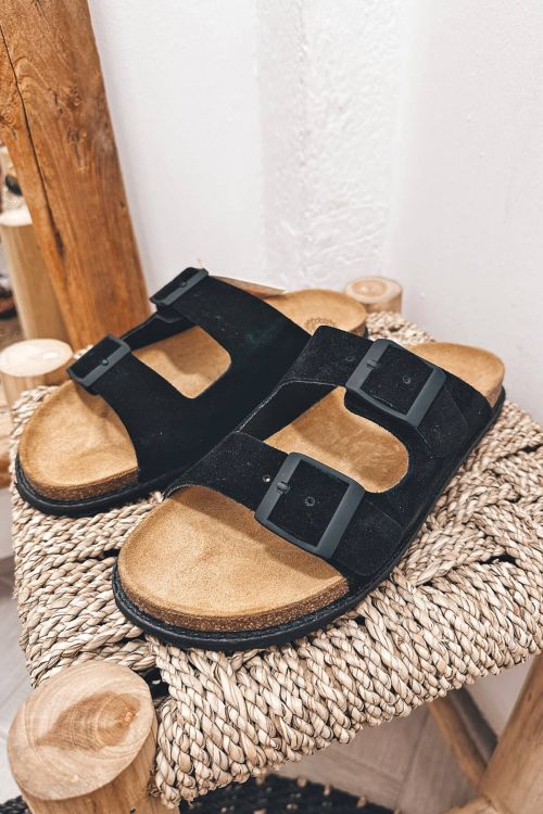 Ateneo Men classic suede leather sandals - Μαύρο