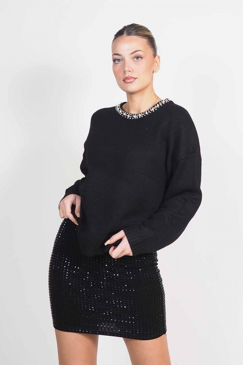Beaded roundcut soft sweater Dione