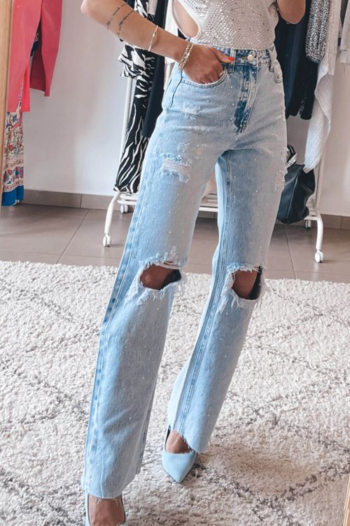 Lorelei high waisted sparkled wide leg jeans - Θαλασσί
