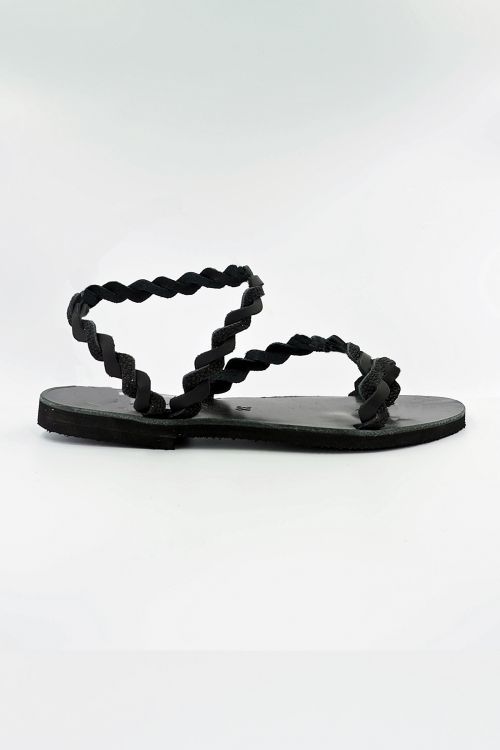 Handmade greek leather sandals sparkling Athena - Μαύρο