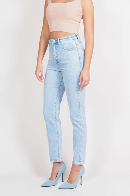 Premium high waisted straight jeans Adalyn - Γαλάζιο