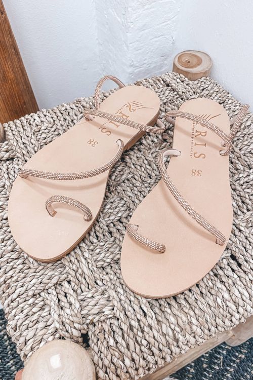 Handmade greek leather sandals Sparkle - Rose Gold