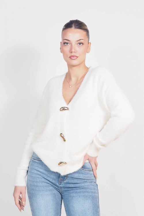 Fluffy cardigan with golden buttons