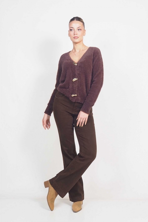 Fluffy cardigan with golden buttons