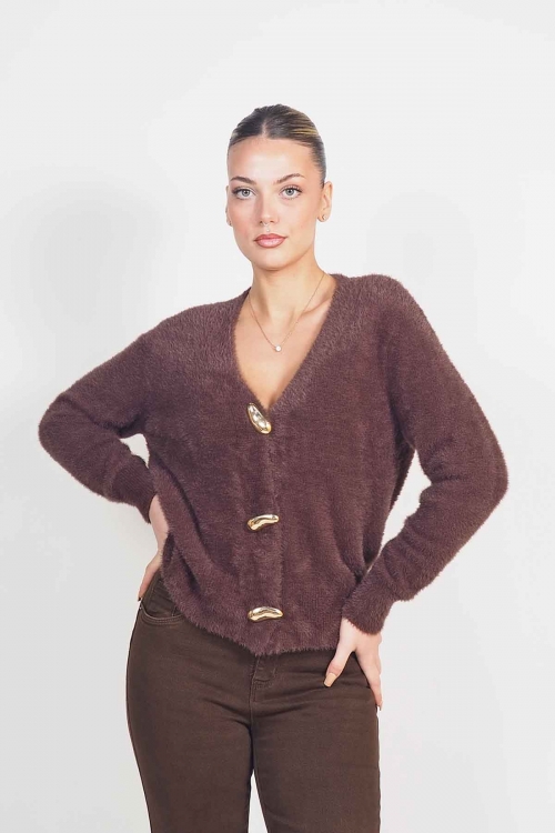Fluffy cardigan with golden buttons