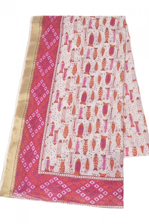 Φουλάρι/παρεό με κόκκινα/φουξ ψάρια