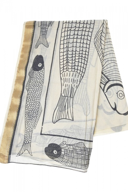 Φουλάρι/Παρεο με μαυρα ψάρια και χρυσή μπορντούρα