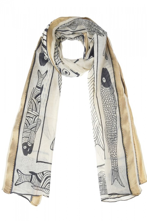 Φουλάρι/Παρεο με μαυρα ψάρια και χρυσή μπορντούρα