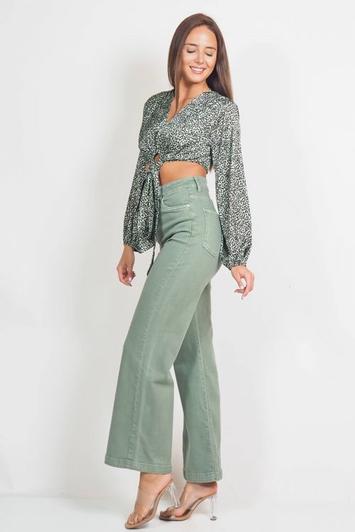 Τζιν παντελόνι marine straight high waist  - Χακί