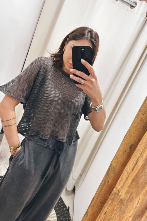 Διάτρητο crop t-shirt Dikki - Graphite