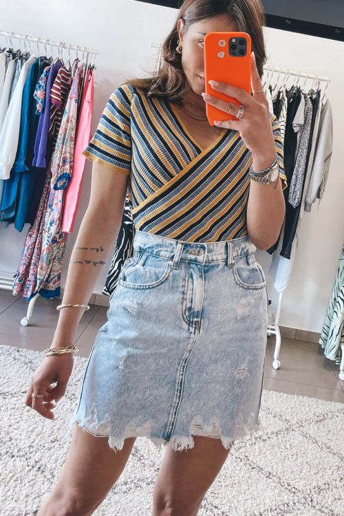 Zora ripped denim skirt