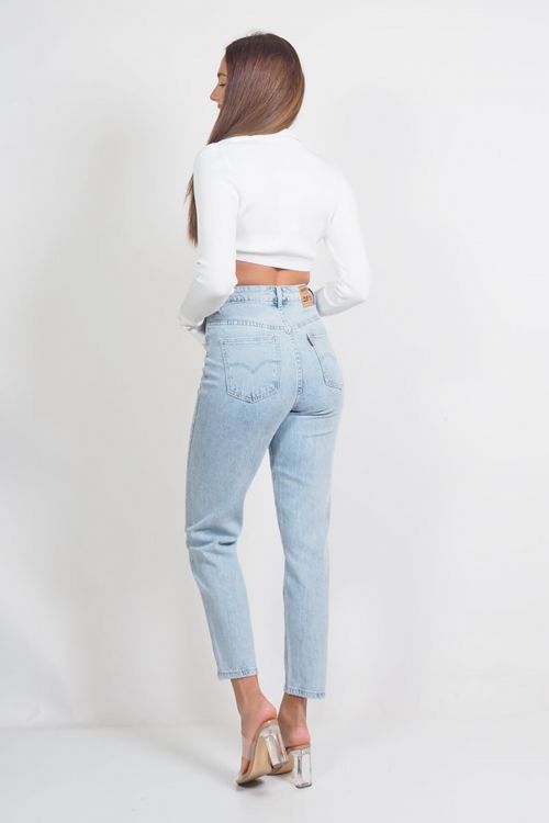 Μπλούζα Polo crop Naya με άνοιγμα μπροστά  - Λευκό