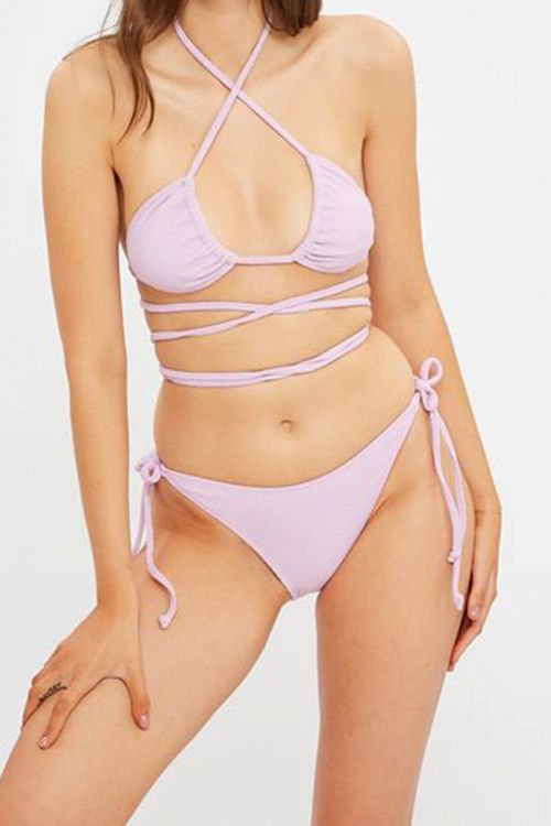 CALLISTO Textured Cheeky Tie Side Brief - Λιλά