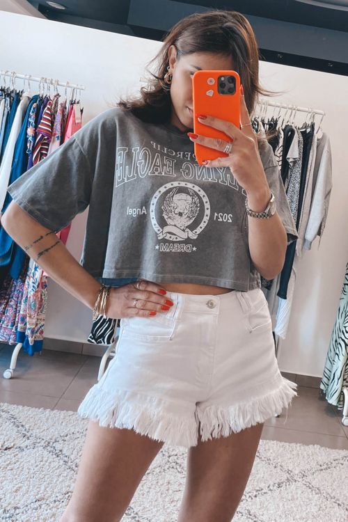 Zoe premium high waisted denim shorts with fringes