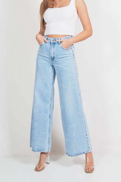 High waisted premium Eva wide leg jeans  - Γαλάζιο