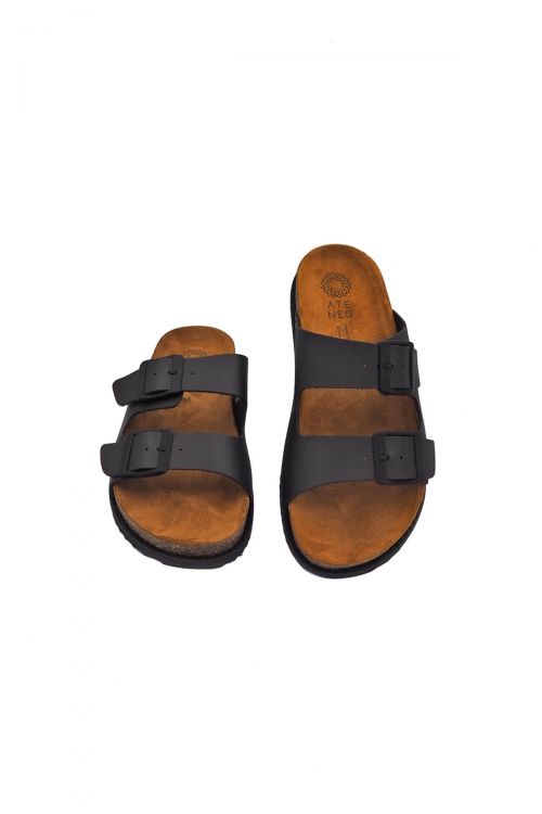 Ateneo Women classic leather sandals - Μαύρο