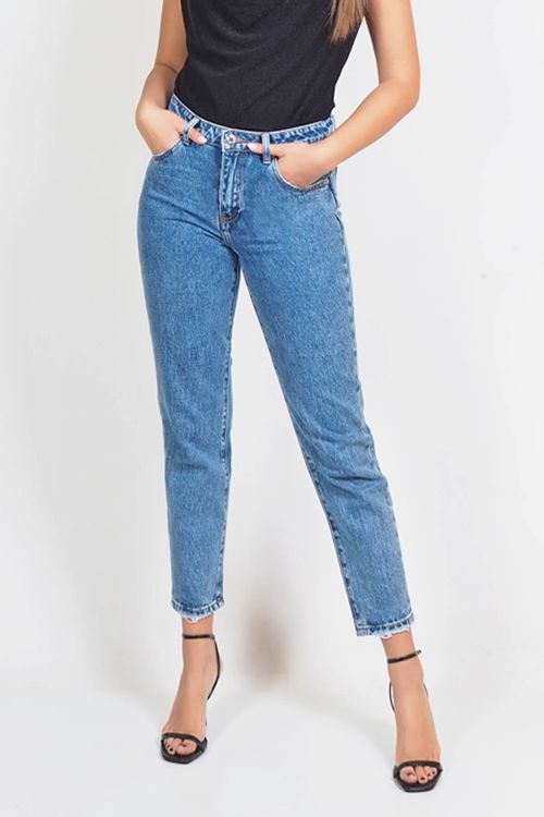Premium Corey mid waist  straight jeans  - Μπλε