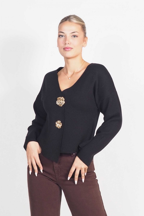 Knit cardigan with golden flowers