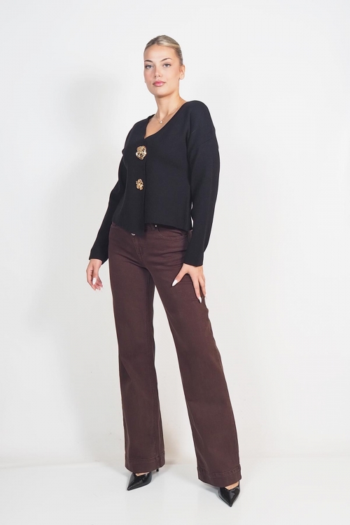 Knit cardigan with golden flowers