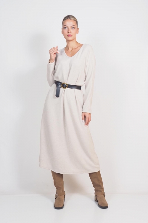 Knit longsleeved dress with belt Iris
