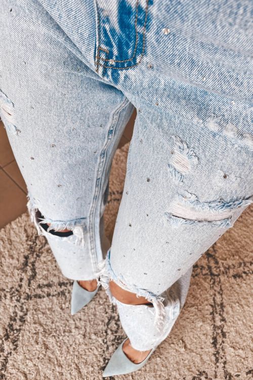 Lorelei high waisted sparkled wide leg jeans - Θαλασσί