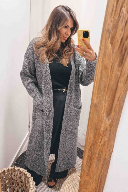 Long knit buttoned cardigan coat