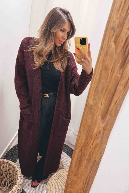 Long knit buttoned cardigan coat