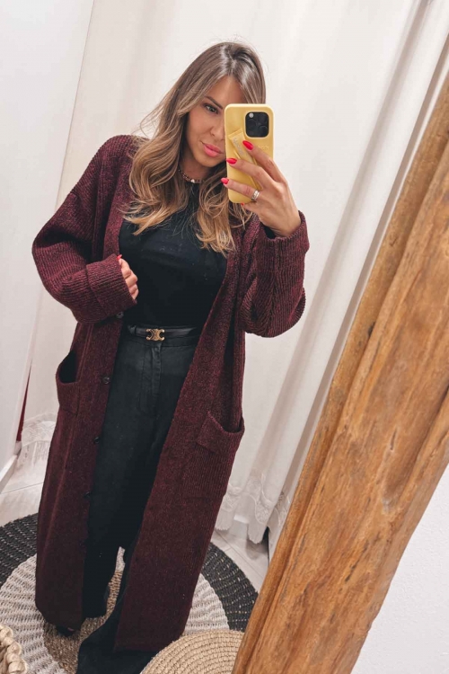 Long knit buttoned cardigan coat