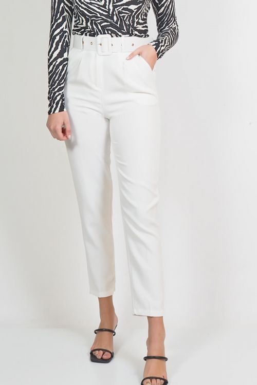 Παντελόνι υφασμάτινο με ζωνάκι Shelia - Λευκό