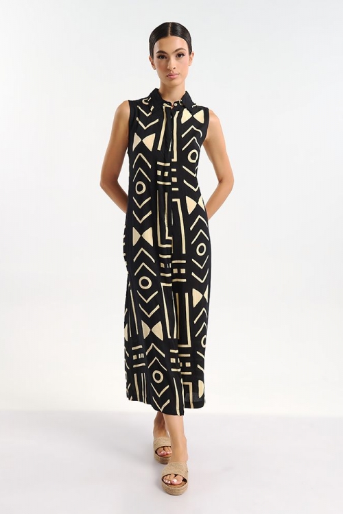 Long jumpsuit with geometric patterns