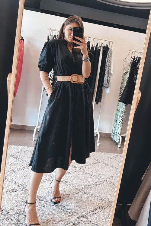 Clio μίντι φόρεμα με ζώνη - Μαύρο