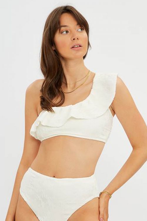 HERMIONE One Shoulder Frill Top - Λευκό