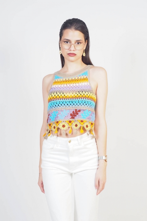 Multi coloured knit cropped top