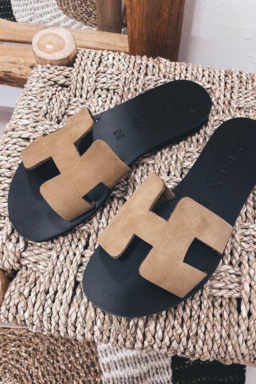 Handmade greek leather sandals Helios - Χακί