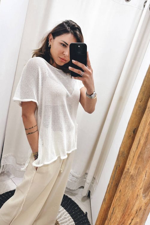 Διάτρητο t-shirt Dipen - Λευκό