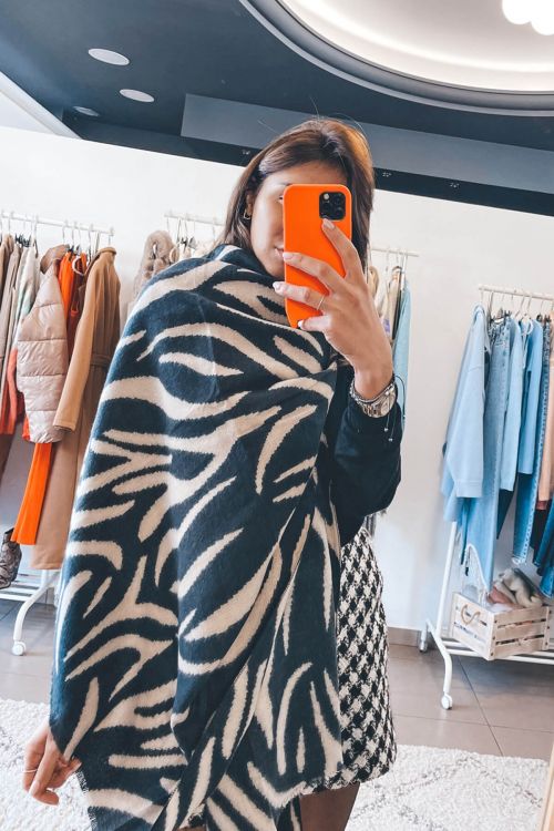 Viscose and wool animal print scarf - Μαύρο