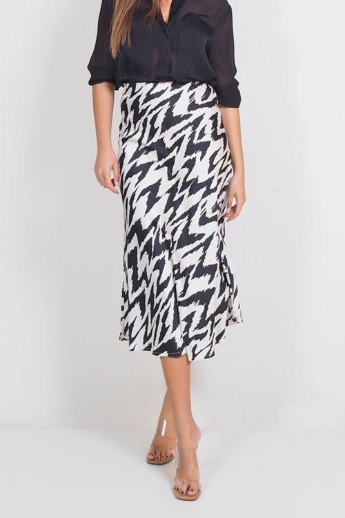 Midi silky Zebra skirt - Μαύρο