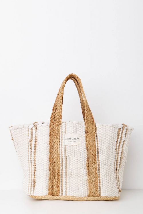 Τσάντα από συνδυασμό υφασμάτων Omari - Λευκό