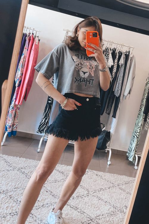 Stonewashed crop t-shirt Wildy - Γκρι σκούρο