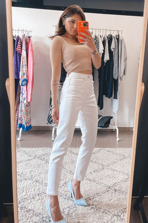 Delia high waisted mom fit τζιν - Λευκό