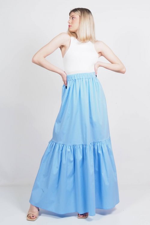Μάξι βαμβακερή φούστα με βολάν Maddy - Γαλάζιο
