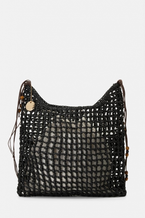 Knitted bag with beads and inner pouch