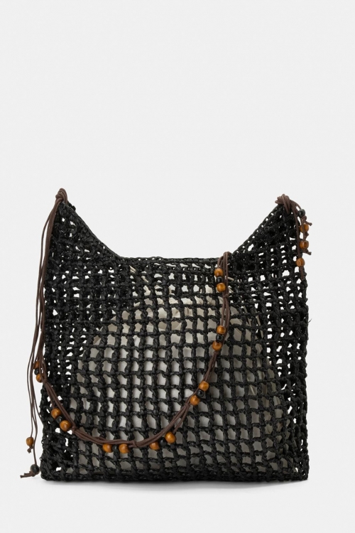 Knitted bag with beads and inner pouch