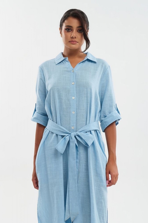 Πουκαμίσα μακριά με 3/4 μανλικι και ζώνη