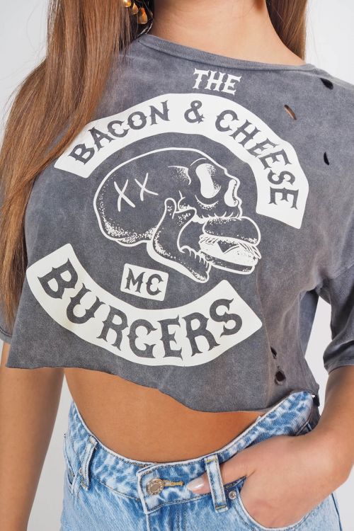 'Bacon and cheese'' crop top - Μολυβί