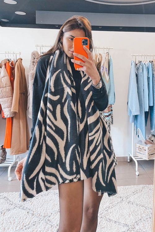 Viscose and wool animal print scarf - Μαύρο