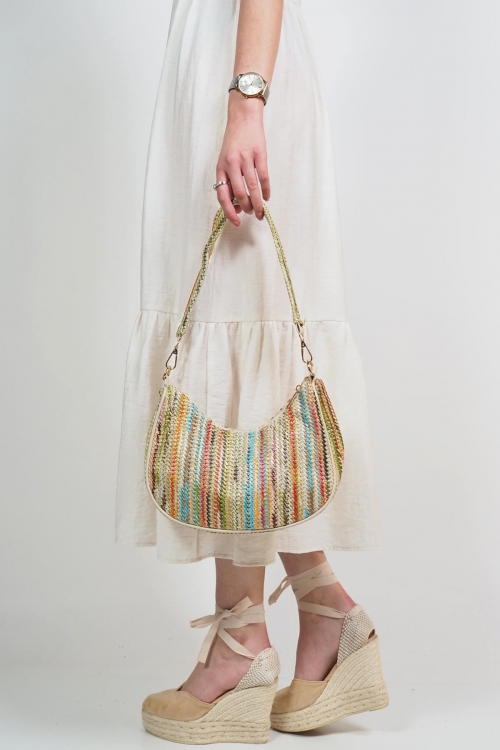 Straw multi colored shoulder bag